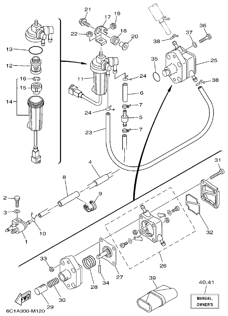 Yamaha F40H, F50H, F60F FUEL parts diagram